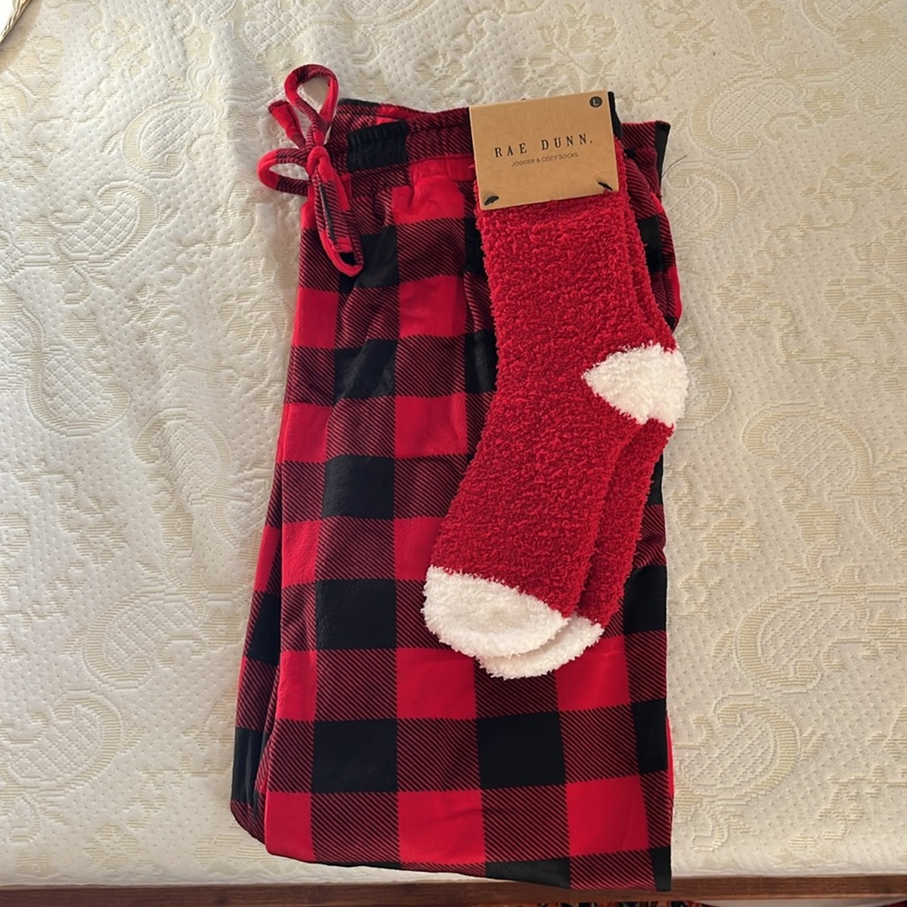 Merry Red Plaid Lounge Pants with Socks
